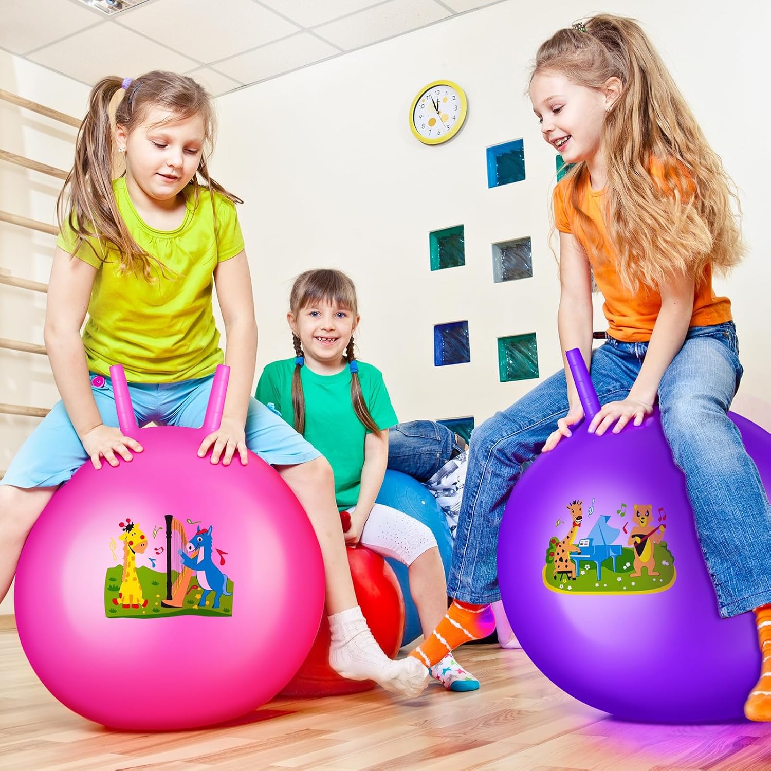 6 bolas hinchables, 22 pulgadas inflables de estilo animal, bola de rebote con asa, juguetes de salto de ejercicio para juegos de interiores y
