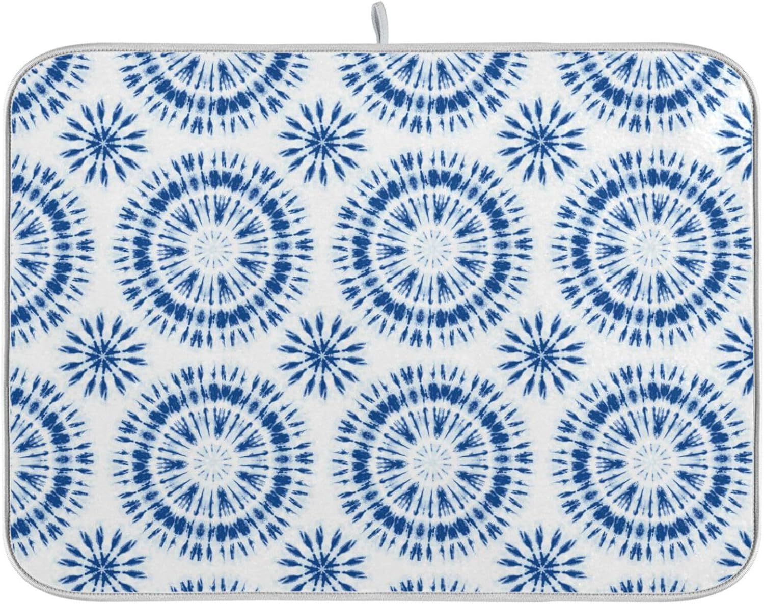 Indigo Tiedye Sunburst Dish Mat Washnable Absorbent Kitchen Counter Gadgets Dish Drainer Mats Tapete Para Cocina 16” x 18”