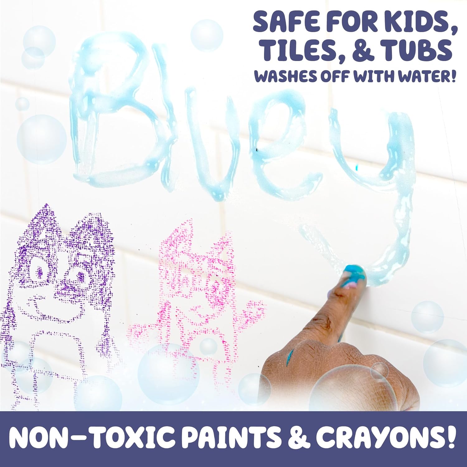Bluey Bath Creations, juego de actividades de 9 piezas, divertidos juguetes de baño, incluye pinturas de baño lavables, crayones de baño,