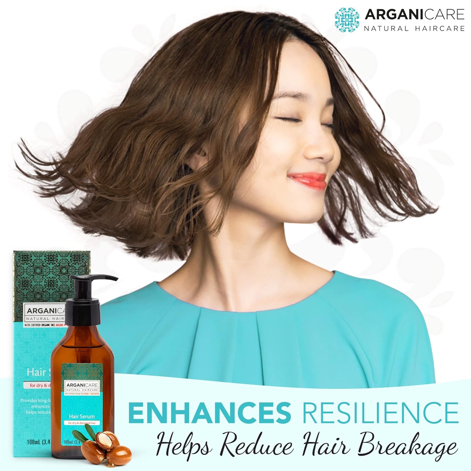 Arganicare Aceite de argán natural para cabello seco y dañado, suero vegano para el crecimiento del cabello con aceite de jojoba diseñado para la