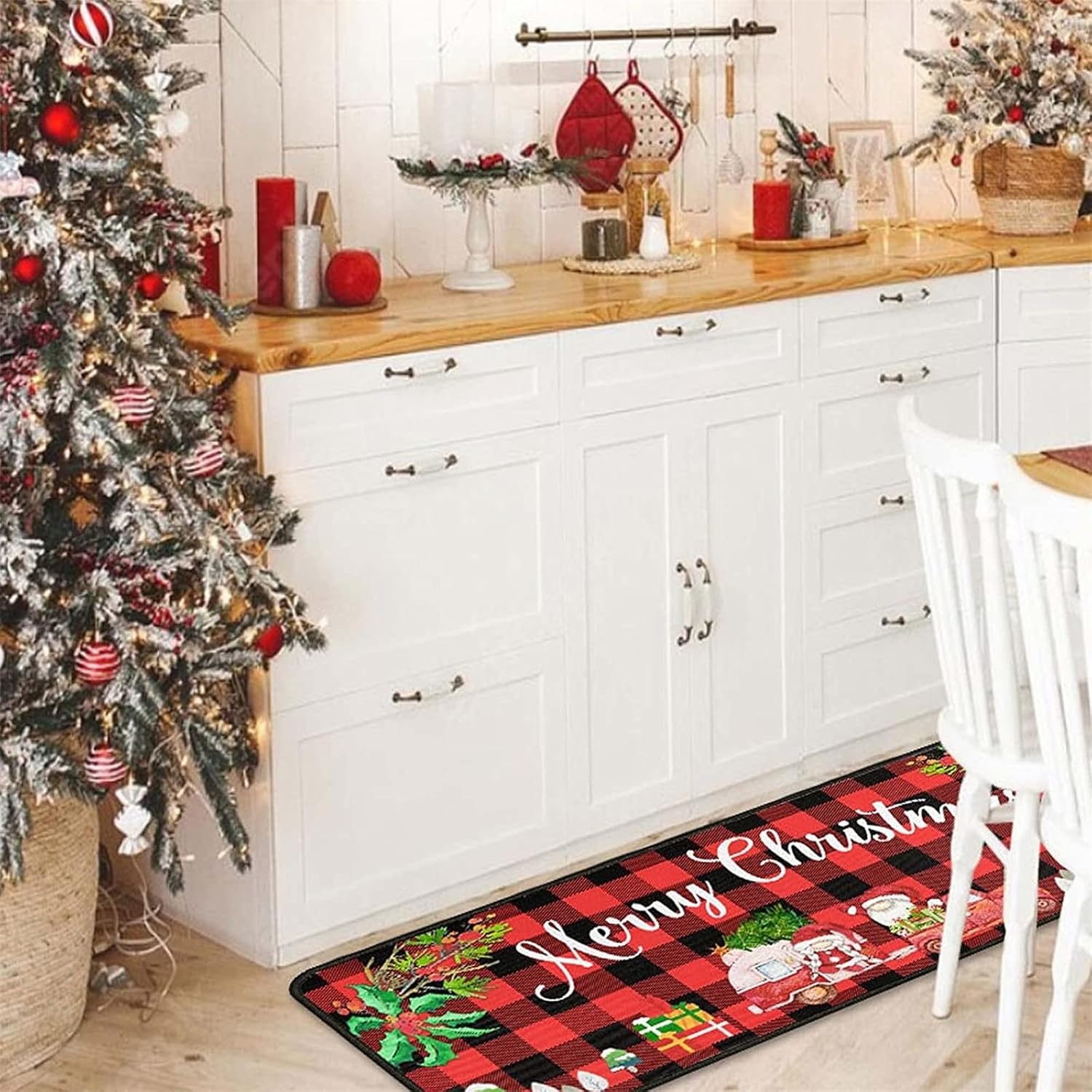 Alfombras de cocina navideñas con gnomo de Feliz Navidad, antideslizantes, acolchadas, resistentes a las manchas, lavables a máquina, juego de