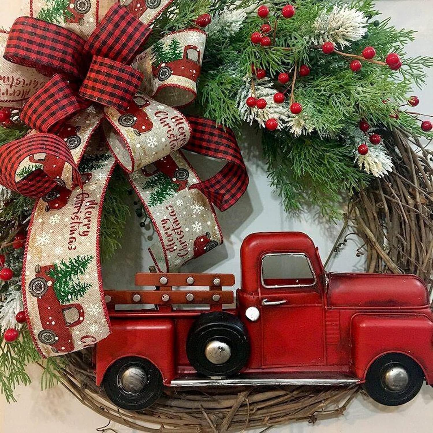 Corona de Navidad para puerta delantera, corona artificial de 17.7 pulgadas, corona de otoño para puerta delantera, coronas de granja de bienvenida