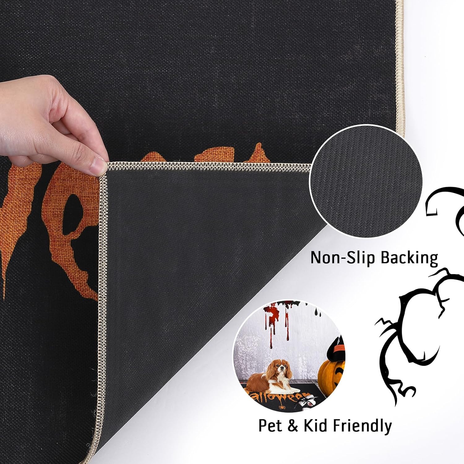 CAROMIO Tapete decorativo de bienvenida con estampado de letras de Halloween, tapete antideslizante para interiores y exteriores, alfombra de