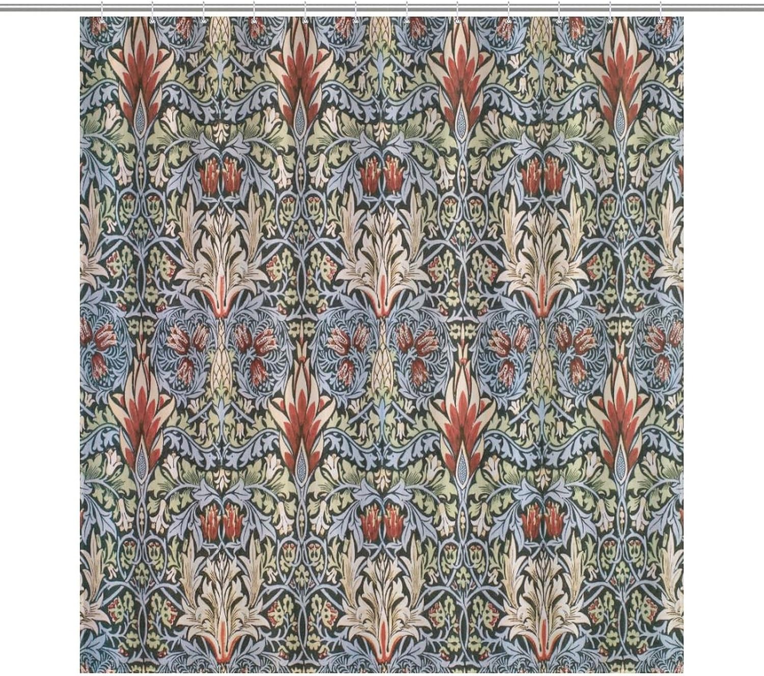 William Morris – Cortina de ducha con estampado de pájaros azules, poliéster impermeable con 12 ganchos, 72 x 84 pulgadas