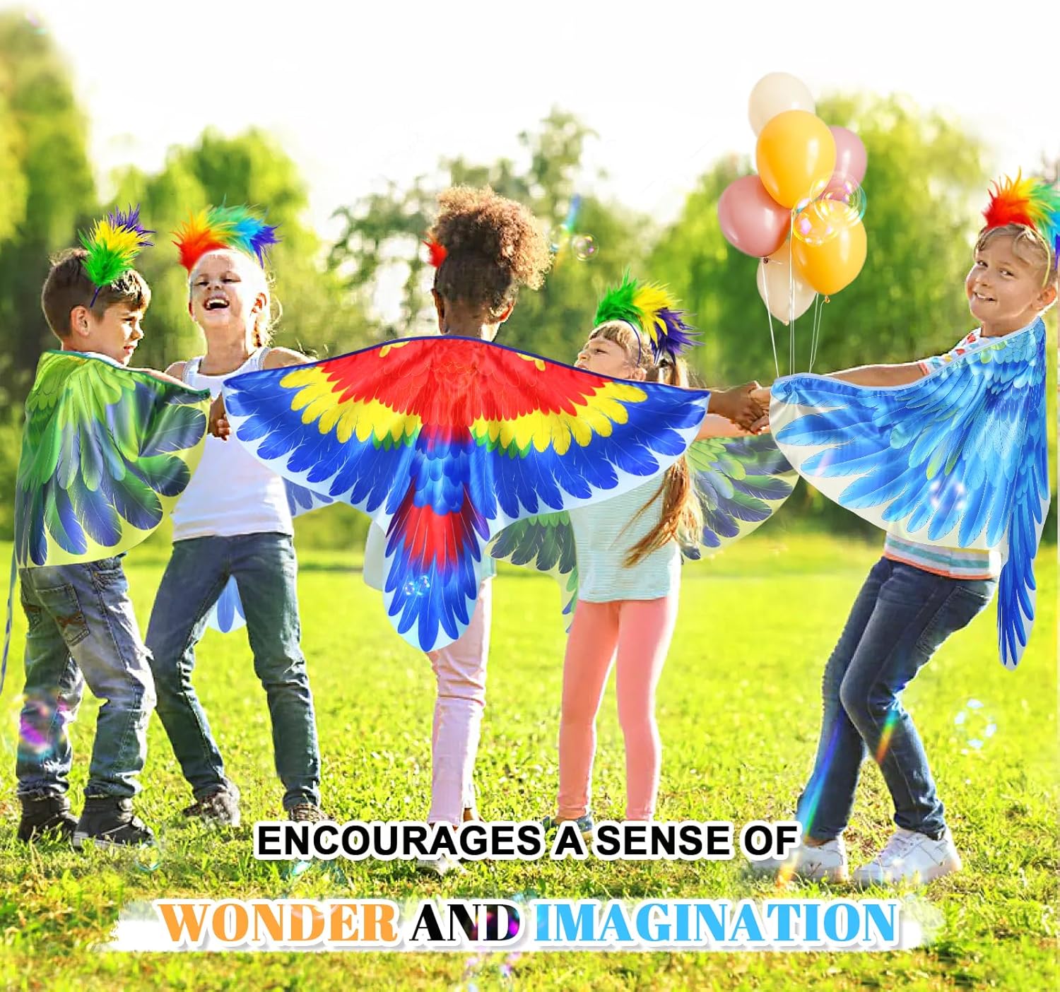 IROLEHOME Disfraz de pájaro, alas de loro, para niños con diademas de pájaro, capa de disfraz de águila para niños y niñas, regalos de fiesta de