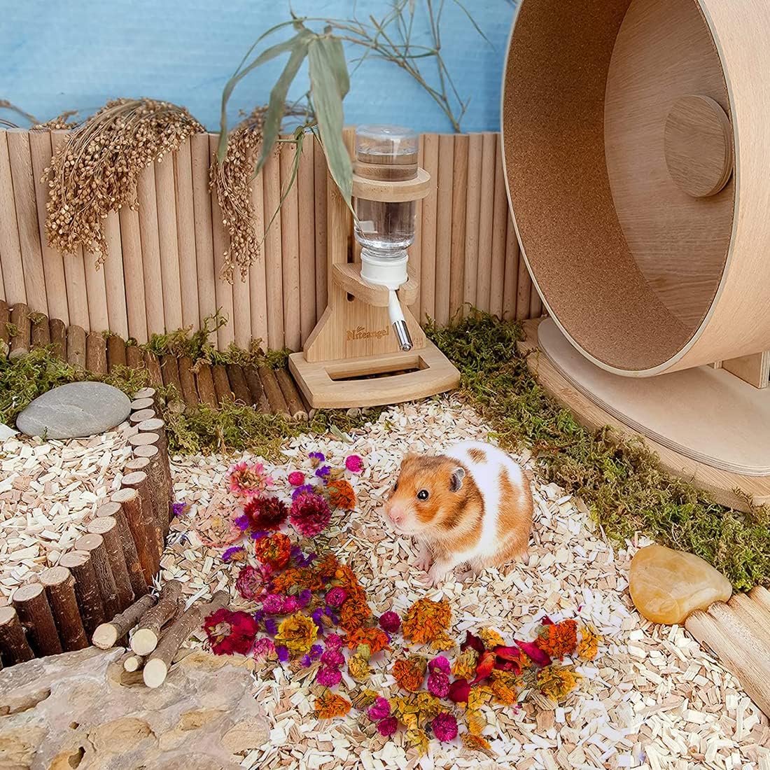 Flores naturales y hierbas para ropa de cama de hámster, 10.5 onzas, hierbas verdes suaves para decoración de hábitat, ropa de cama de conejillo de