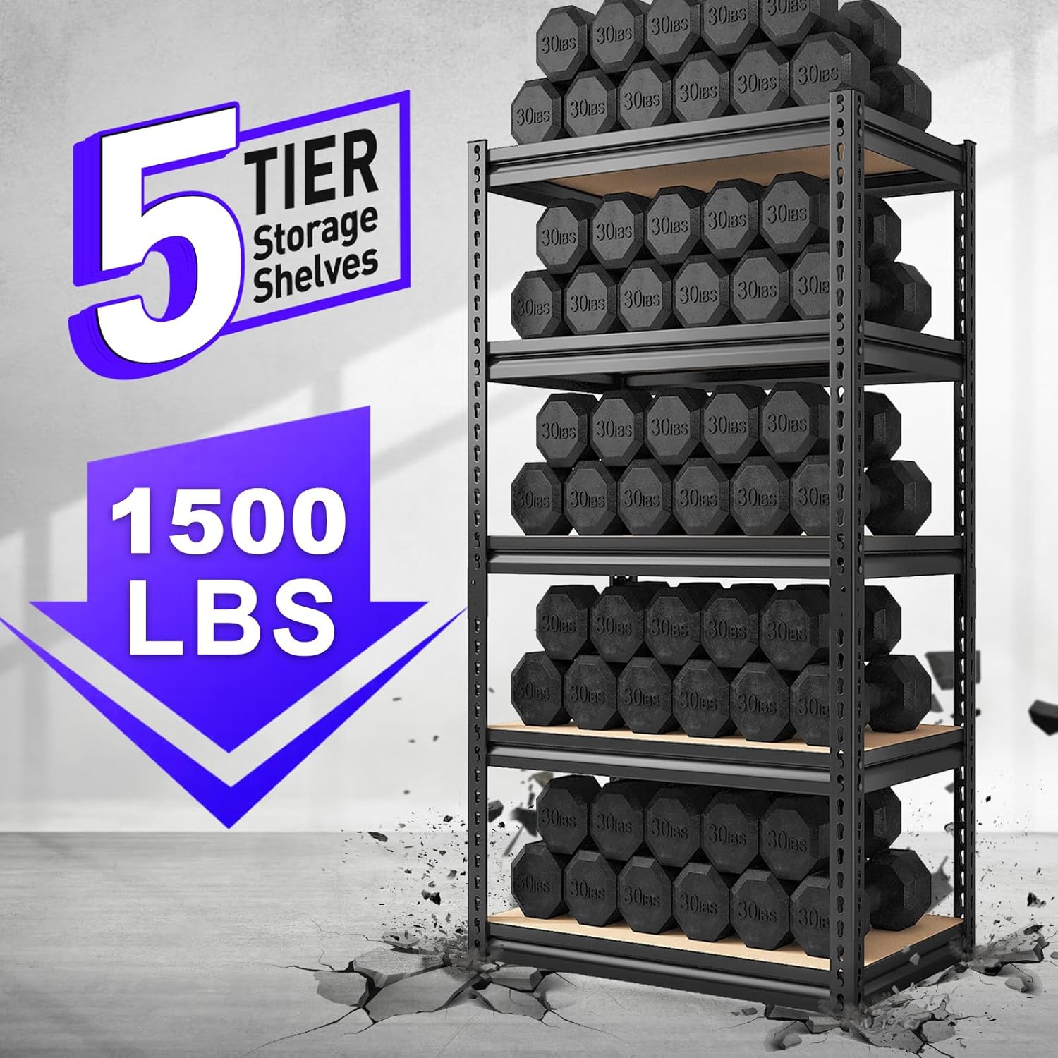 REIBII Estantes de almacenamiento resistentes de 1550 libras, estantes de garaje de 5 niveles, estantes de metal para almacenamiento de garaje,