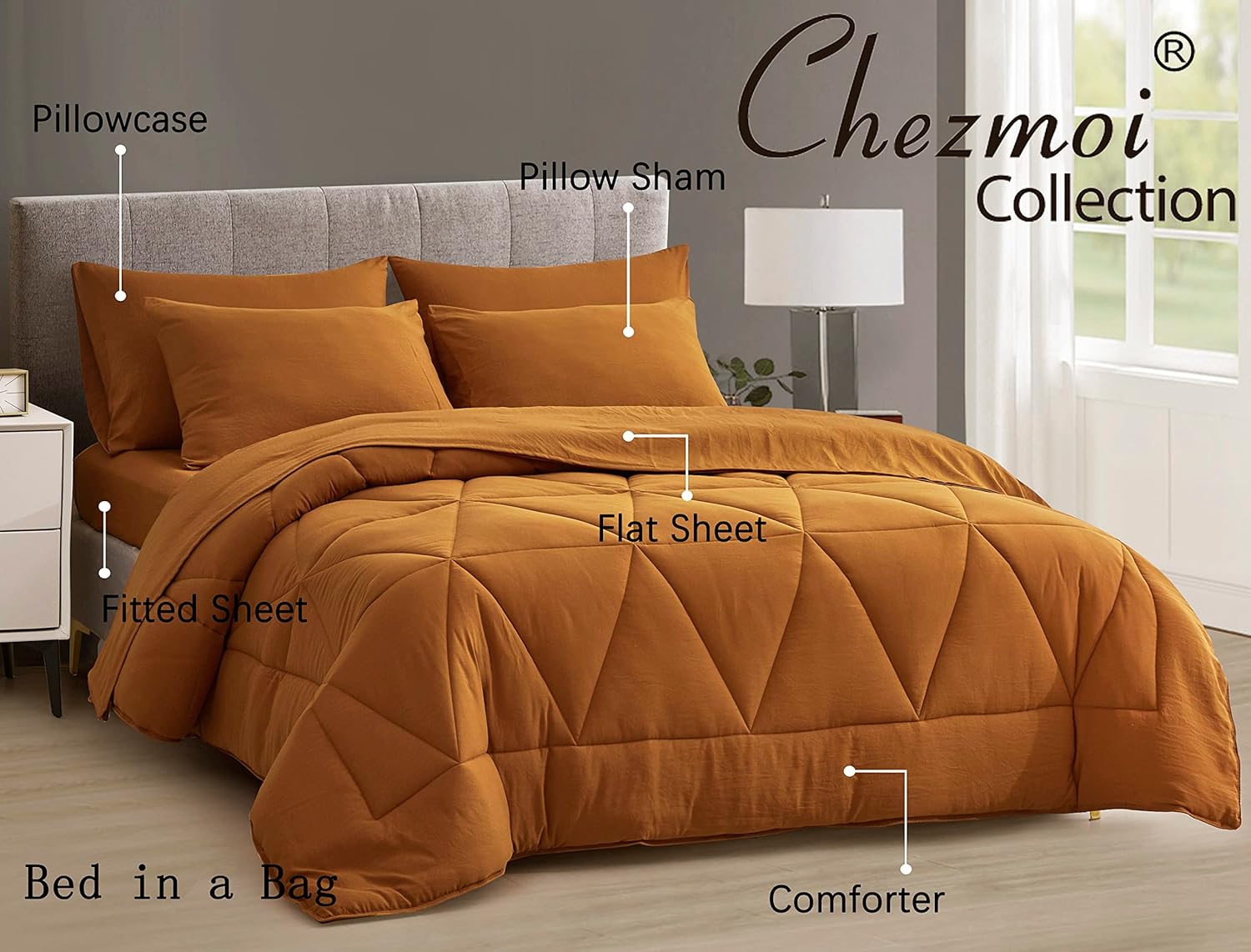 Chezmoi Collection Jasper – Juego de ropa de cama individual en una bolsa, 5 piezas, acolchado geométrico, suave, lavado, de microfibra de doble