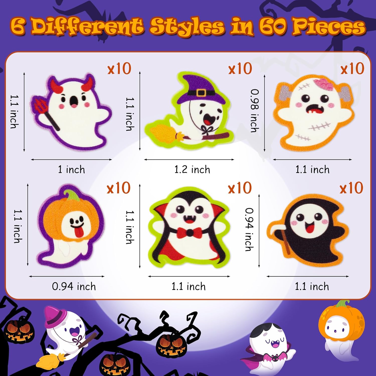 CJiangpo 60 mini borradores de Halloween para niños, a granel, lindo lápiz fantasma, borradores de goma, rompecabezas de escritorio 3D, borradores