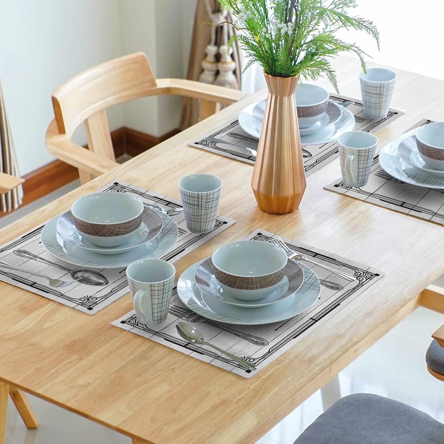 Giwawa Live Laugh Love – Juego de 4 manteles individuales con cuchillo, tenedor, cuchara, estilo vintage, decorativo, de lino, lavable, resistente