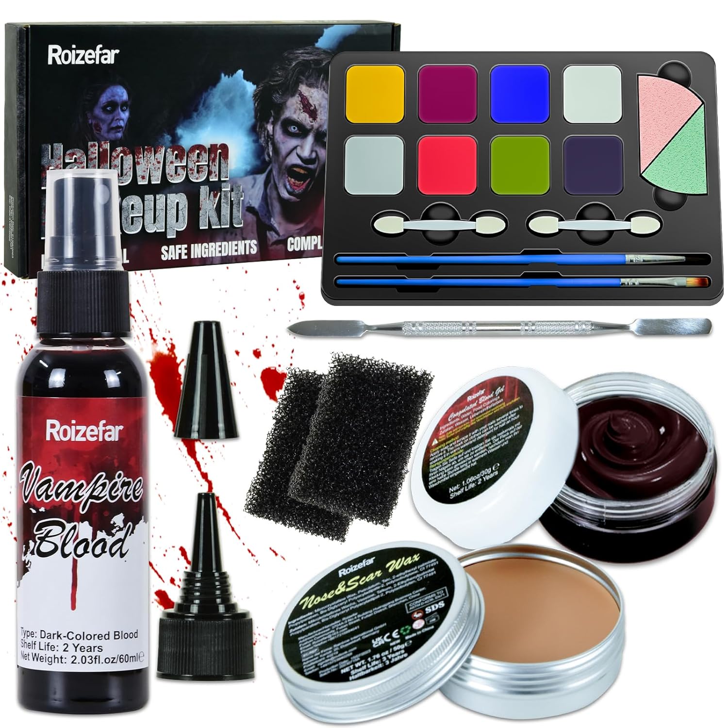 Roizefar Kit de maquillaje SFX de Halloween, 8 colores profesionales de efecto especial para la cara y el cuerpo, paleta de pintura con cera de