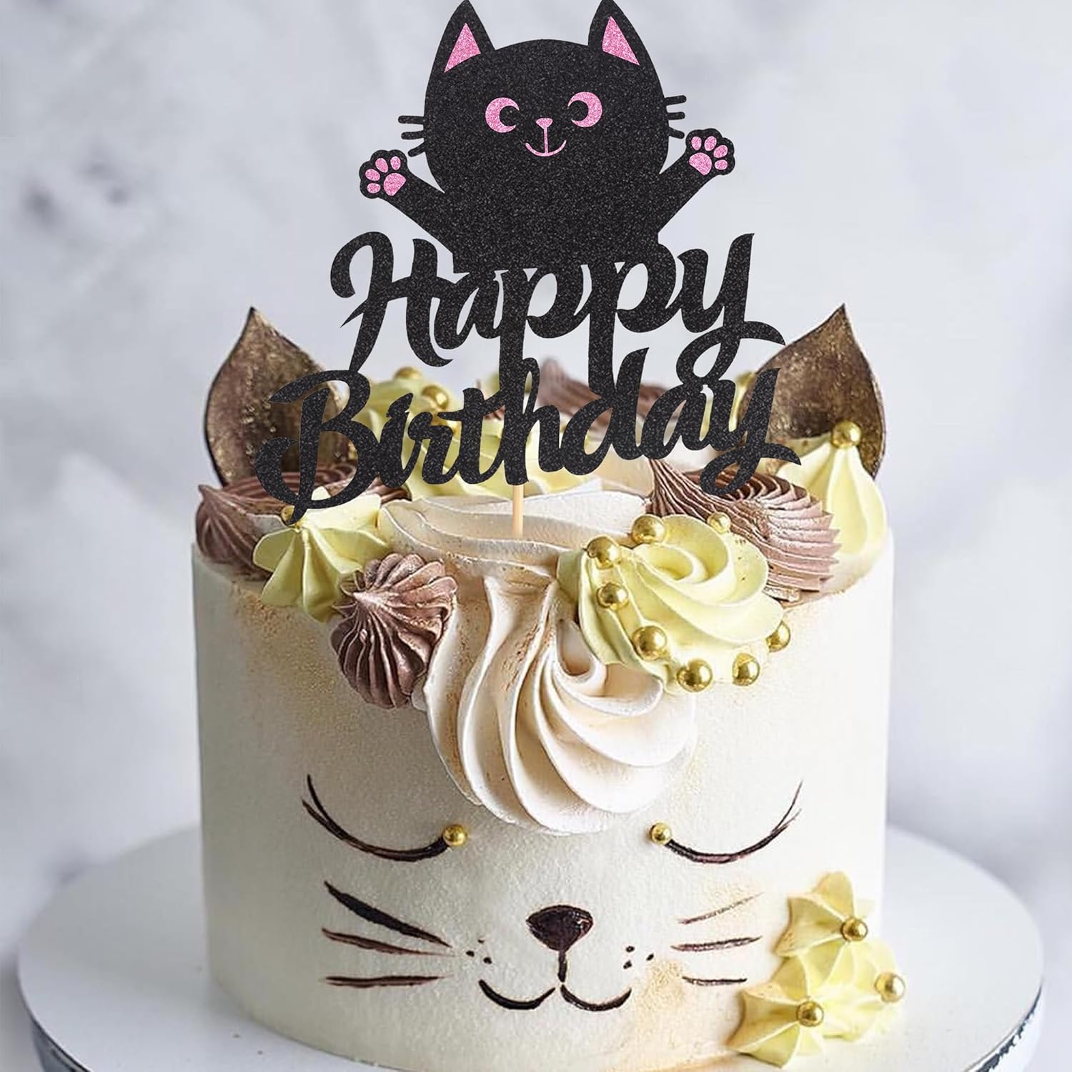 1 adorno para pastel de cumpleaños con temática de mascotas, lindo miau pawty fiesta de cumpleaños, decoración de fiesta de baby shower para niños y