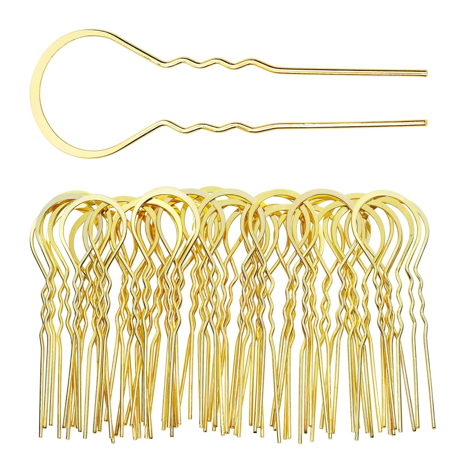 Dizila Paquete de 40 horquillas de metal dorado en forma de U en blanco, palillos chinos, palillos chinos para el cabello, base de moño rápido,