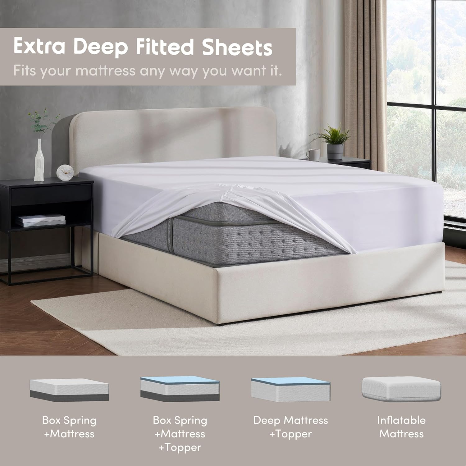Nestl Bedding – Sábanas bajeras con bolsillo profundo de 53 cm