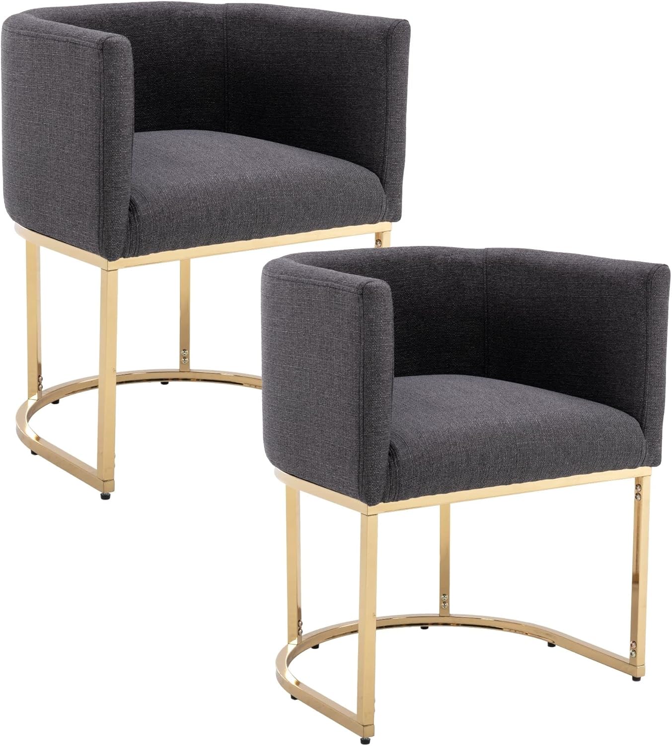 RIVOVA Juego de 2 sillas de comedor modernas de mediados de siglo, sillas tapizadas de lino con respaldo y patas de metal dorado, sillas laterales