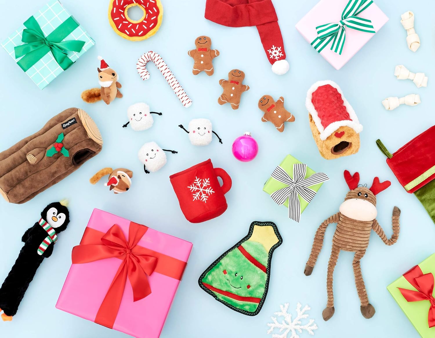 ZippyPaws Juguete de Navidad arrugado para perros, regalos navideños de felpa chirriante para cachorros pequeños y medianos, rellenos interactivos
