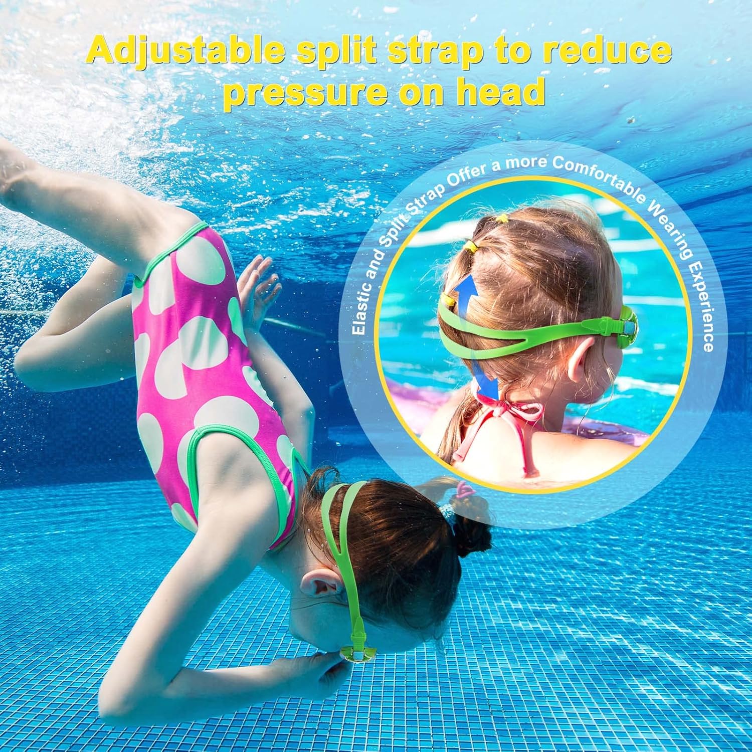Gafas de natación para niños con estuches, paquete de 2 gafas de natación antivaho sin fugas 180 visión clara para niños y niñas (edad 6-14)