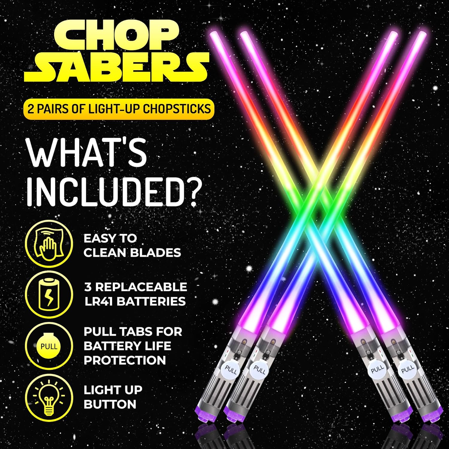 Lightsable palillos iluminados con luz LED de Star Wars, palillos de sable de luz brillante, reutilizables, sables de luz LED brillantes, 8 modos de