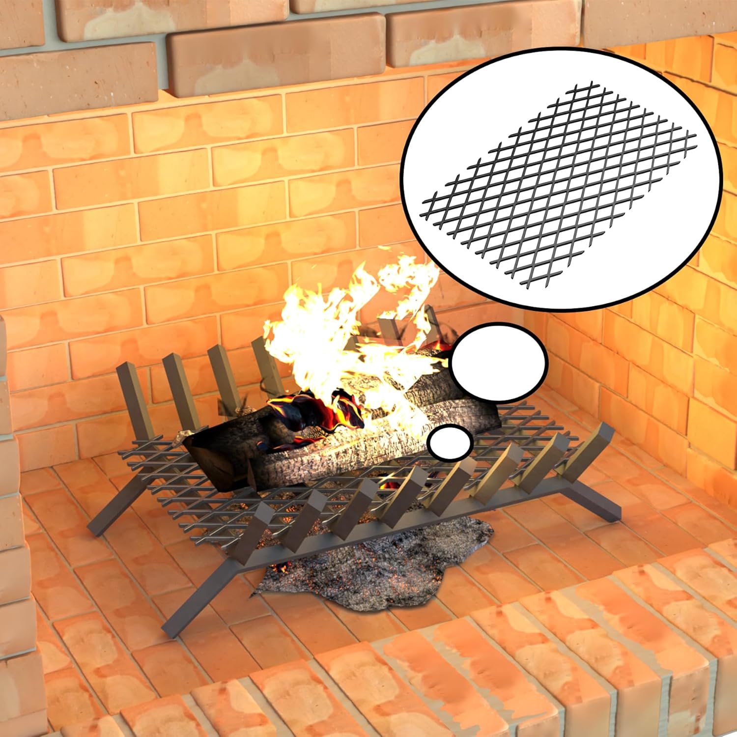 GCGOODS Retenedor de brasas de rejilla de chimenea, brasas de acero para rejillas de chimenea, accesorio de combustión de chimenea, apto para la