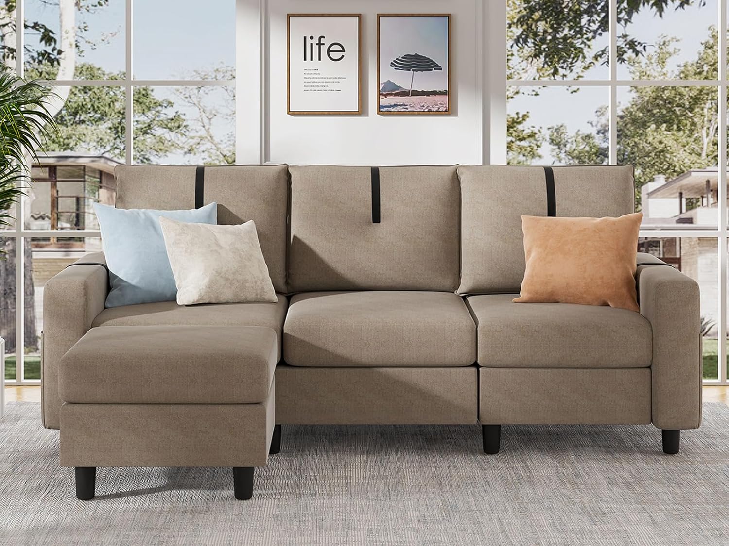 Sofás seccionales en forma de L de 80 pulgadas, sofá de 3 plazas con otomana reversible y bolsillo de almacenamiento lateral, sofá modular pequeño