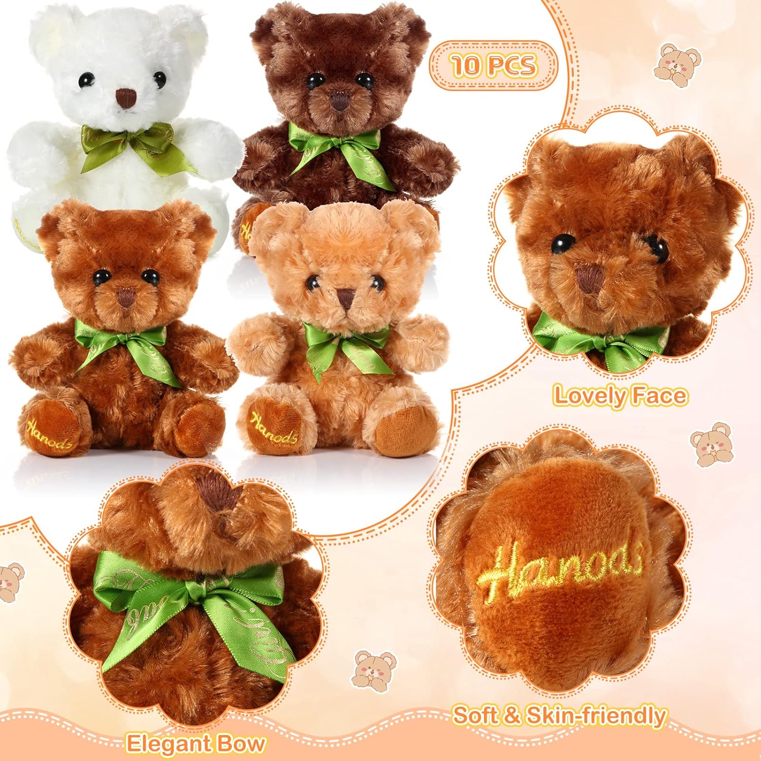 10 piezas de osos de peluche suave, lindos osos para niños y niñas, cumpleaños, día de San Valentín, baby shower, oso recuerdo de fiesta (color