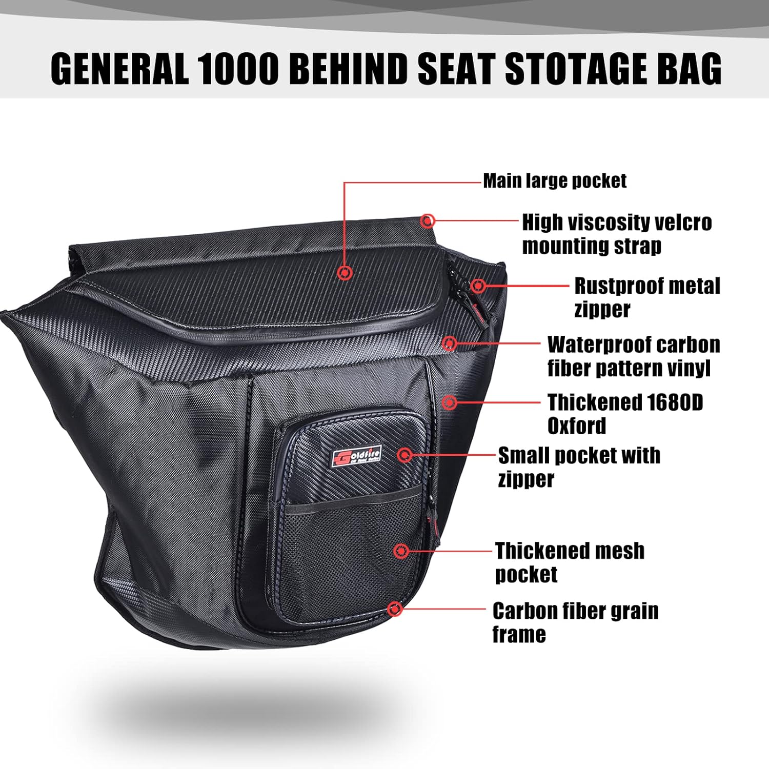 General 1000 Bolsa de almacenamiento, accesorios General 1000, bolsa de almacenamiento detrás del asiento, bolsa de asiento central UTV, bolsa de