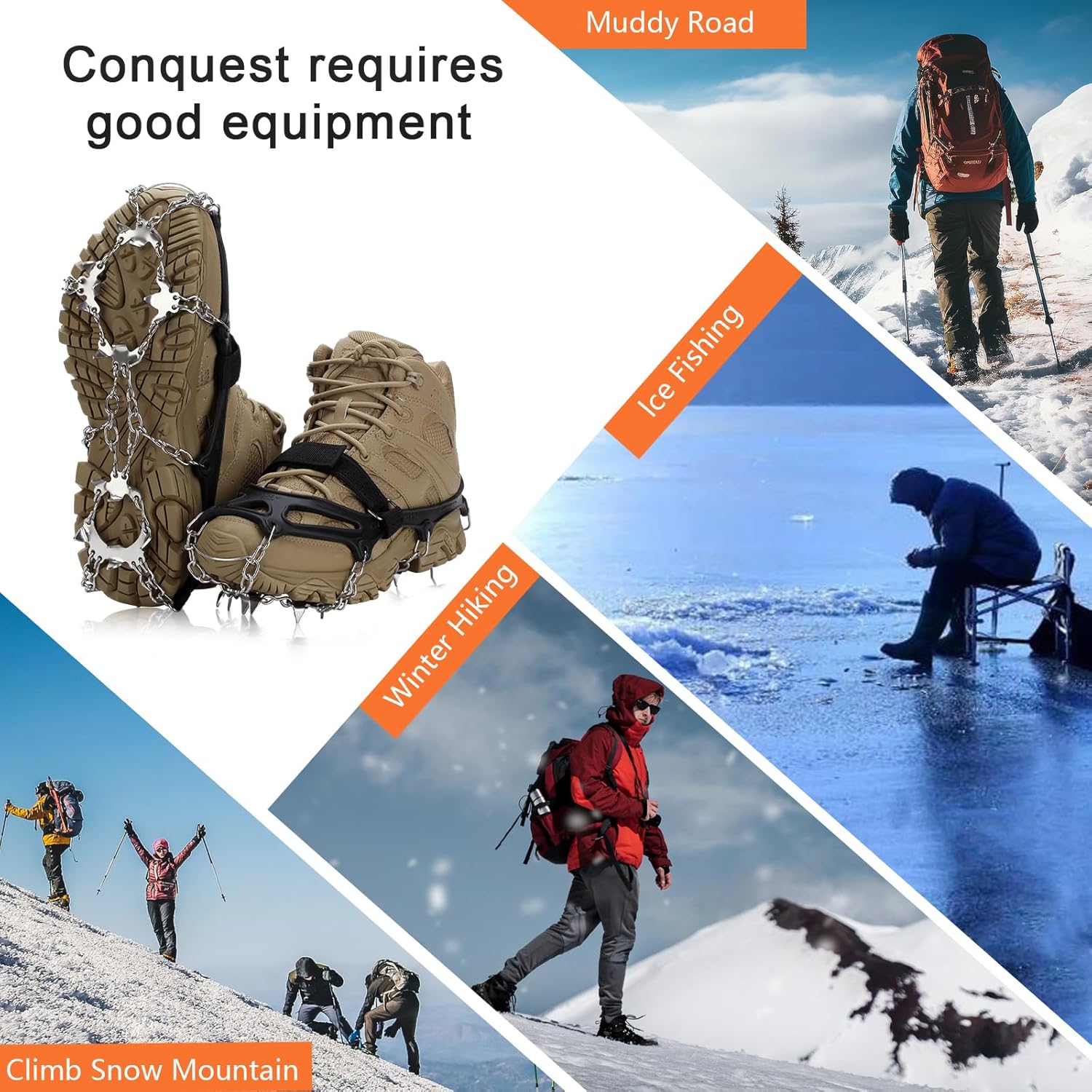 Crampons actualizado 19, spikes agarres para hielo y nieve de tracción, protección al caminar, trotar, senderismo, alpinismo sobre nieve y hielo.