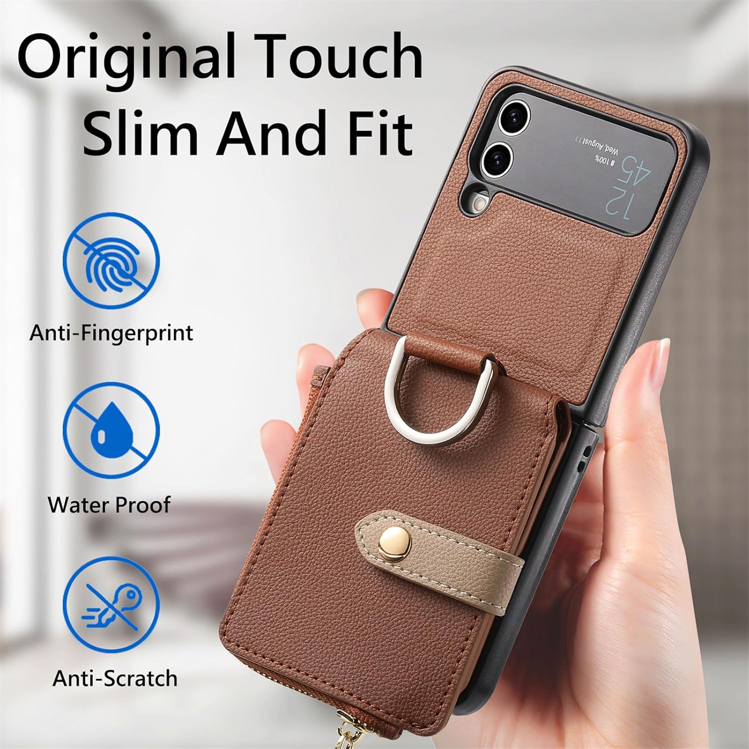 Asuwish Compatible con Samsung Galaxy Z Flip 3 5G 2021 – Funda tipo cartera y ranura para tarjetas, anillo con cierre magnético, a prueba de golpes,