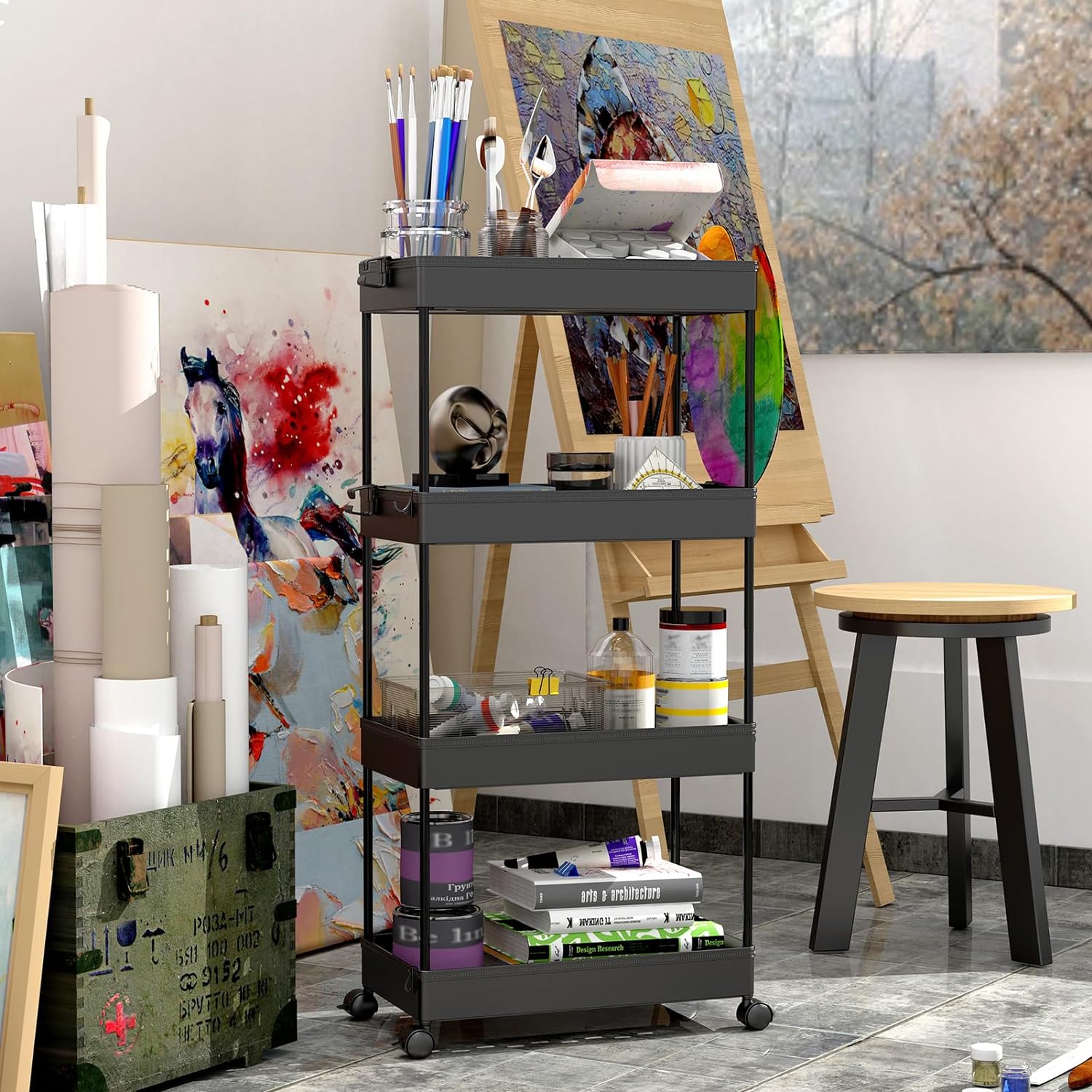 SPACEKEEPER Carrito de almacenamiento de 4 niveles, carrito rodante para baño, organizador de almacenamiento, estante móvil para cocina, sala de