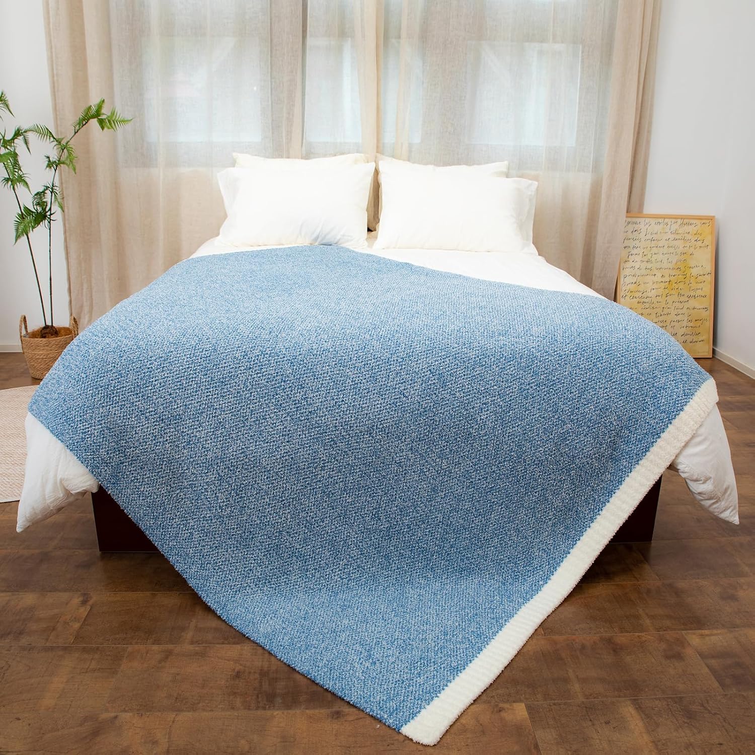 Snuggle Sac Manta de punto azul jaspeado, reversible, de microfibra súper suave, cálida y acogedora, manta ligera para cama, sofá, campamento,