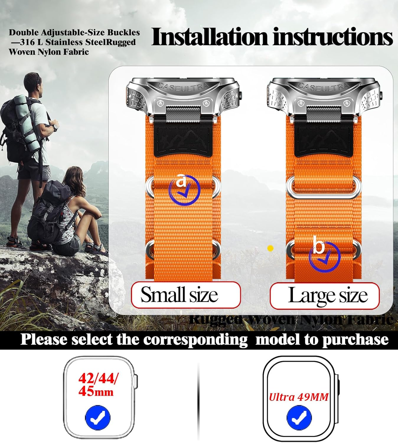 Caseultra Correa deportiva de nailon compatible con Apple Watch Band de 1.732 pulgadas1.654 pulgadas, correa militar extra ancha para hombres,