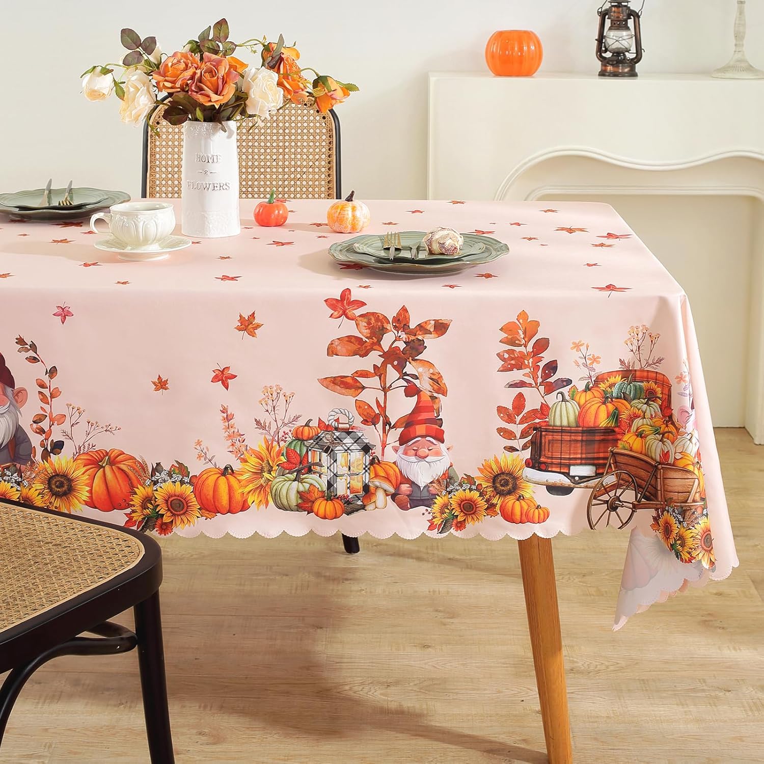 Mantel rectangular de Acción de Gracias, hojas de otoño y calabazas, impermeable y lavable, para cosecha, vacaciones, cena, fiesta, decoración en