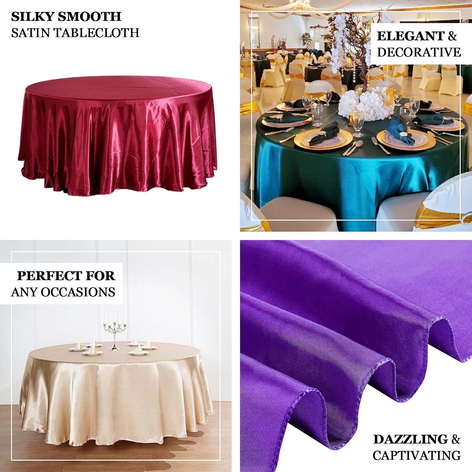 Efavormart – Mantel redondo de satén de 120 pulgadas para cocina, comedor, catering, boda, fiesta de cumpleaños, eventos