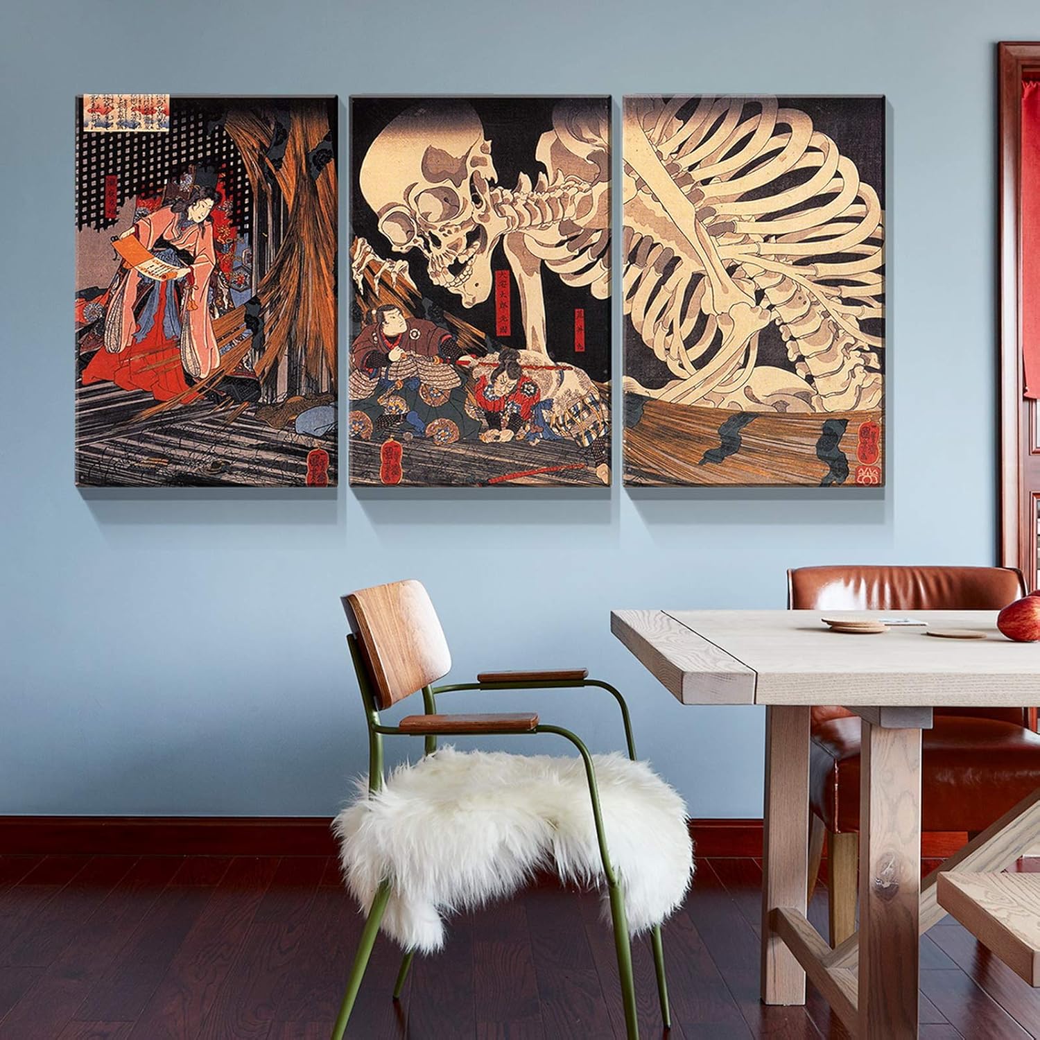 Denozer – Lienzo decorativo para pared de 3 piezas – Utagawa Kuniyoshi – Takiyasha La bruja y el espectro del esqueleto – Ukiyo-E – Decoración