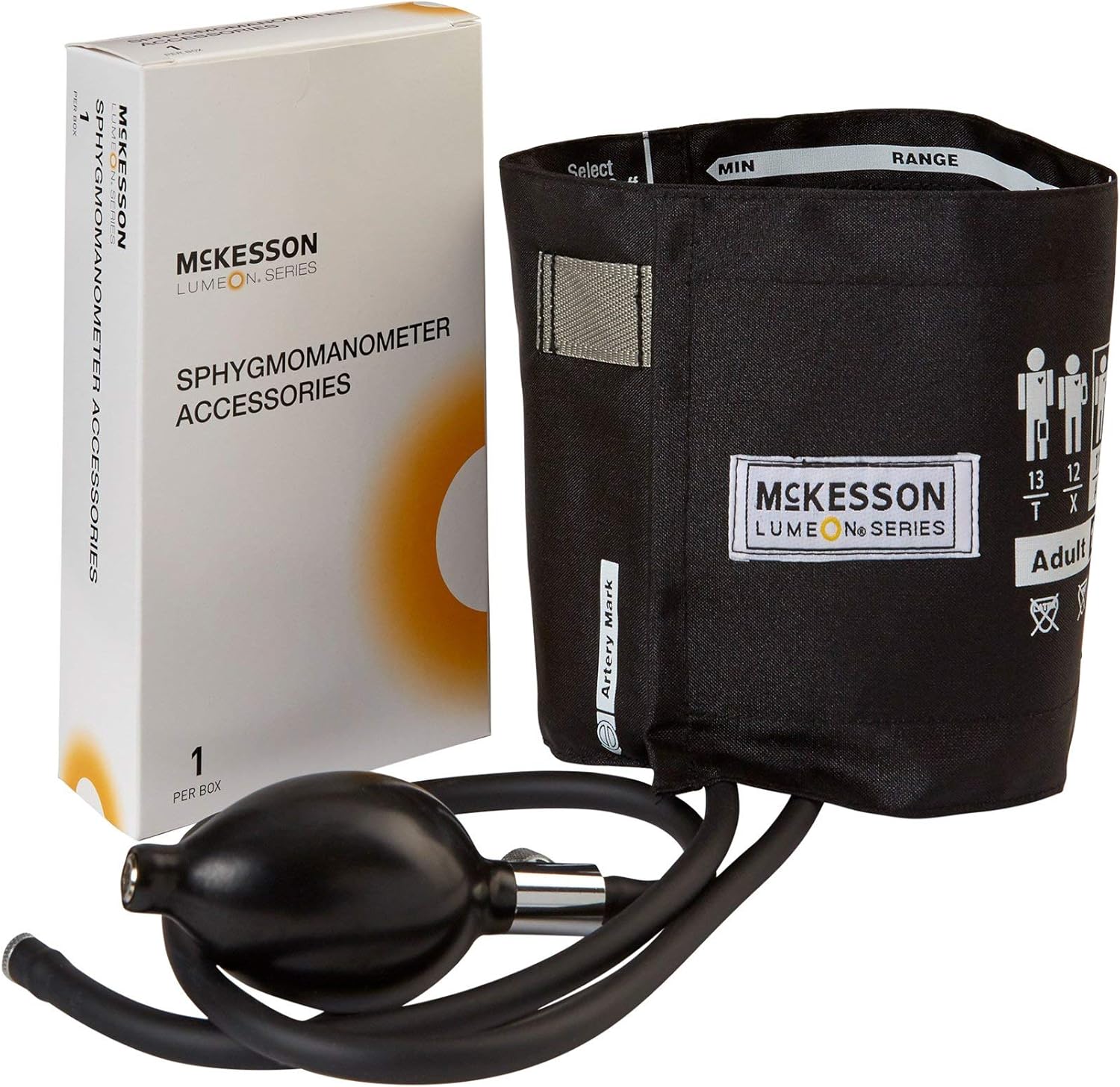 McKesson LUMEON – Manguito y bulbo para presión arterial, negro, mediano para adultos, 9.1 in a 15.7 in, 1 unidad