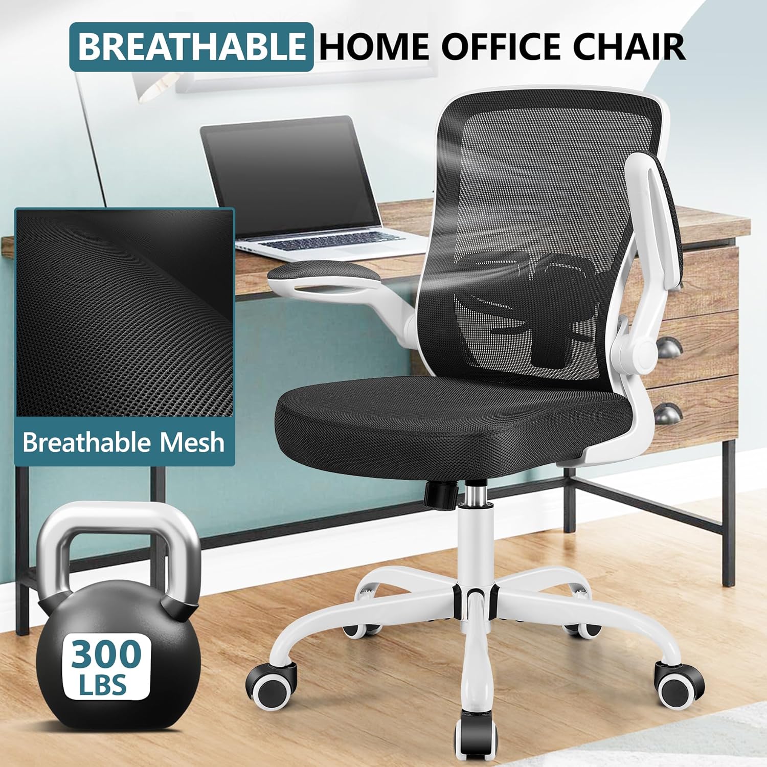 MINLOVE Silla de oficina ergonómica con soporte lumbar ajustable y altura, reposabrazos abatibles de 90, sillas de escritorio Ergo con ruedas, silla
