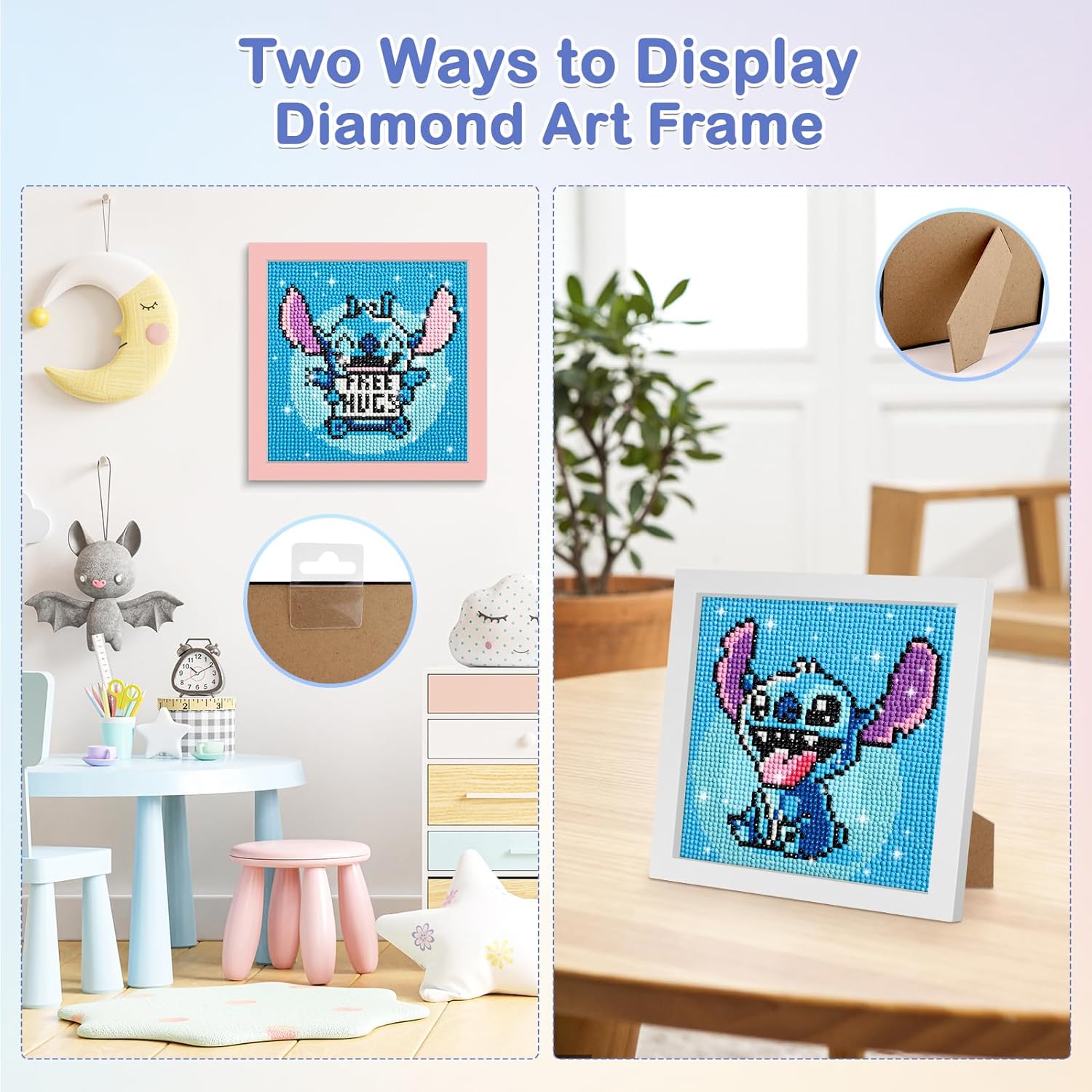 MOGTAA Paquete de 2 kits de pintura de diamantes para niños con marco, arte de diamantes de dibujos animados para niños de 6 a 8 a 10 a 12 años,