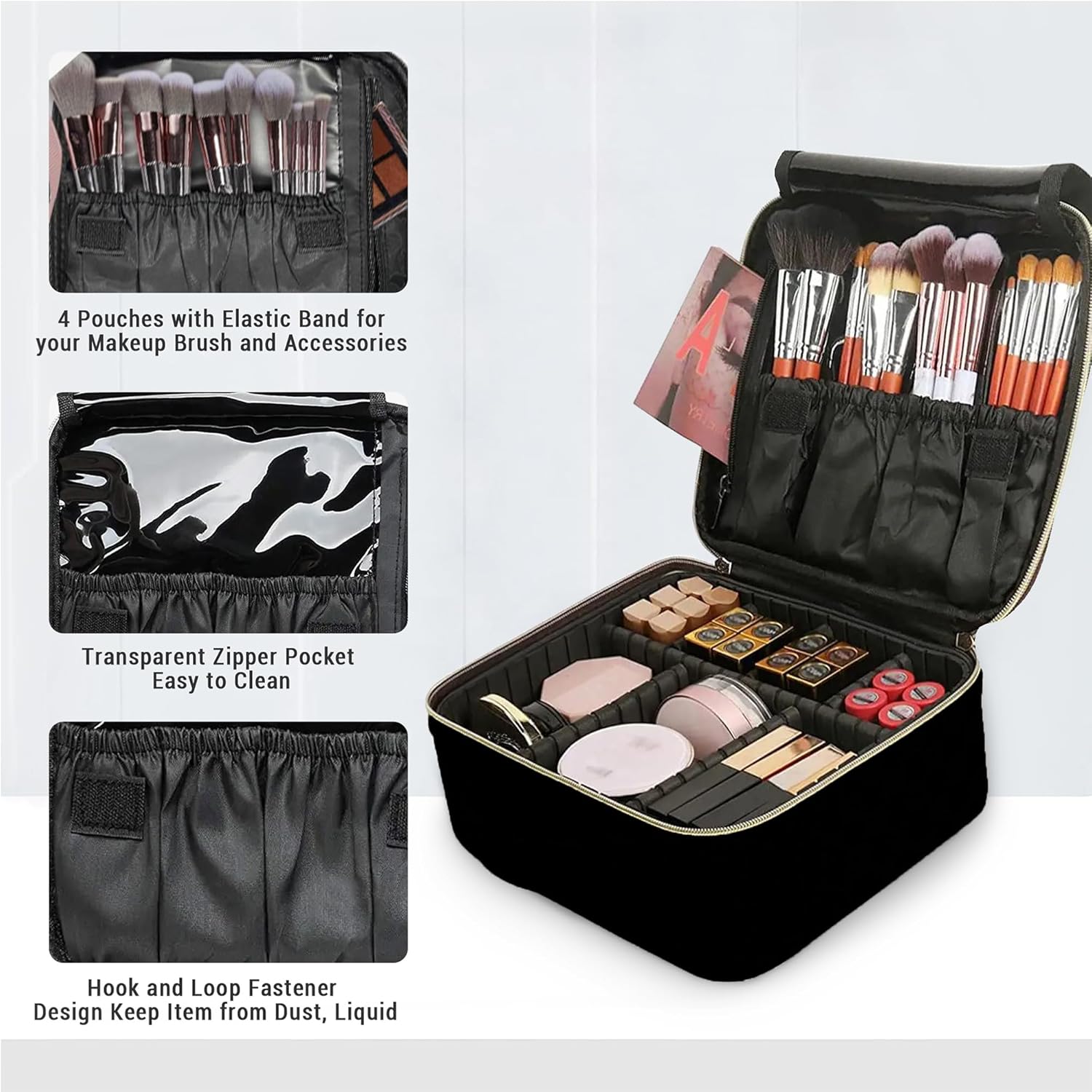 WIRIBEY Bolsa de maquillaje a cuadros, bolsa portátil con partición ajustable, bolsas de cosméticos para mujeres, artículos de tocador, bolsas