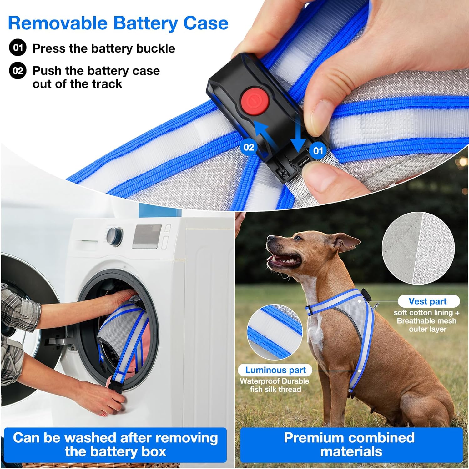 ChalkLit Arnés para perro con luces LED, sin tirones, que brilla en la oscuridad para caminar por la noche, chaleco de seguridad con luz recargable
