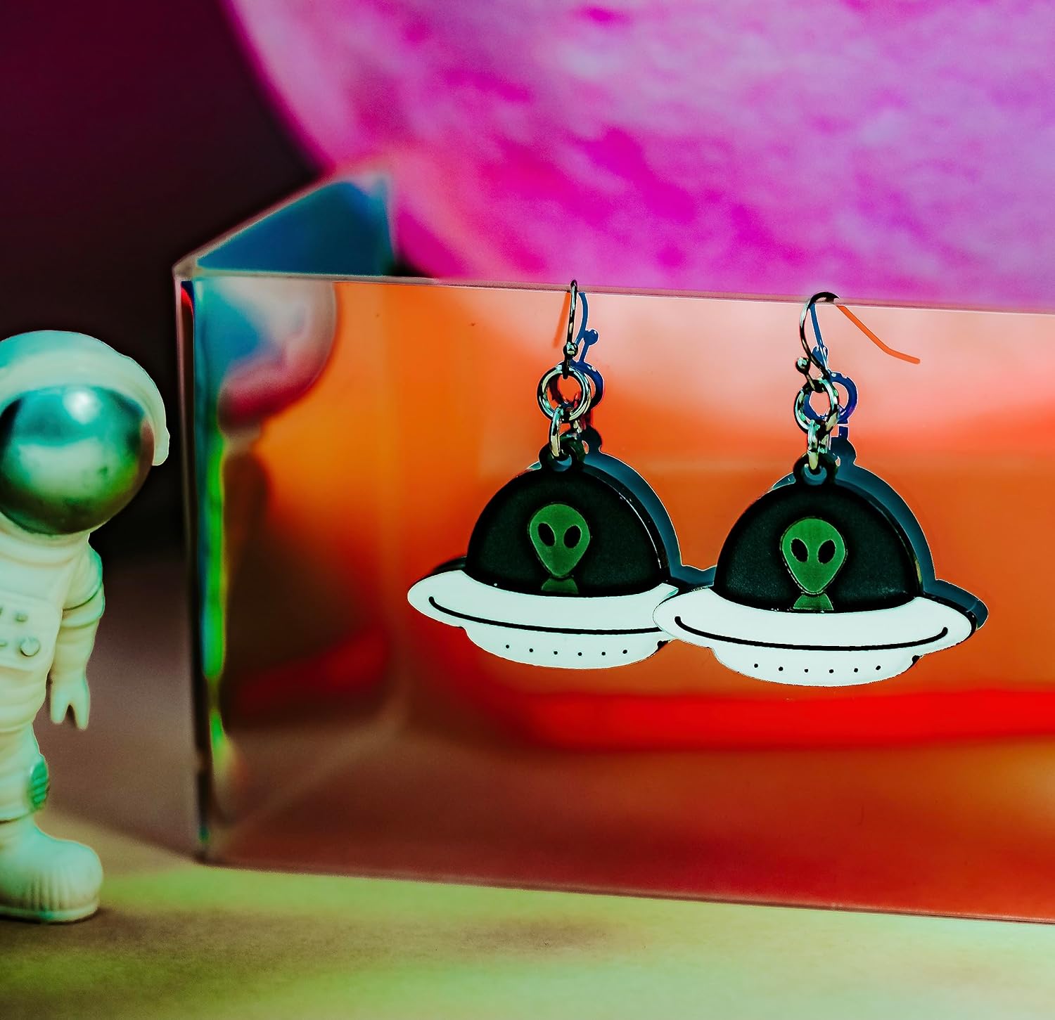Alien UFO Dangle Earrings Lightweight Hypoallergenic Fun Spaceship Jewelry for Science and Space Lovers