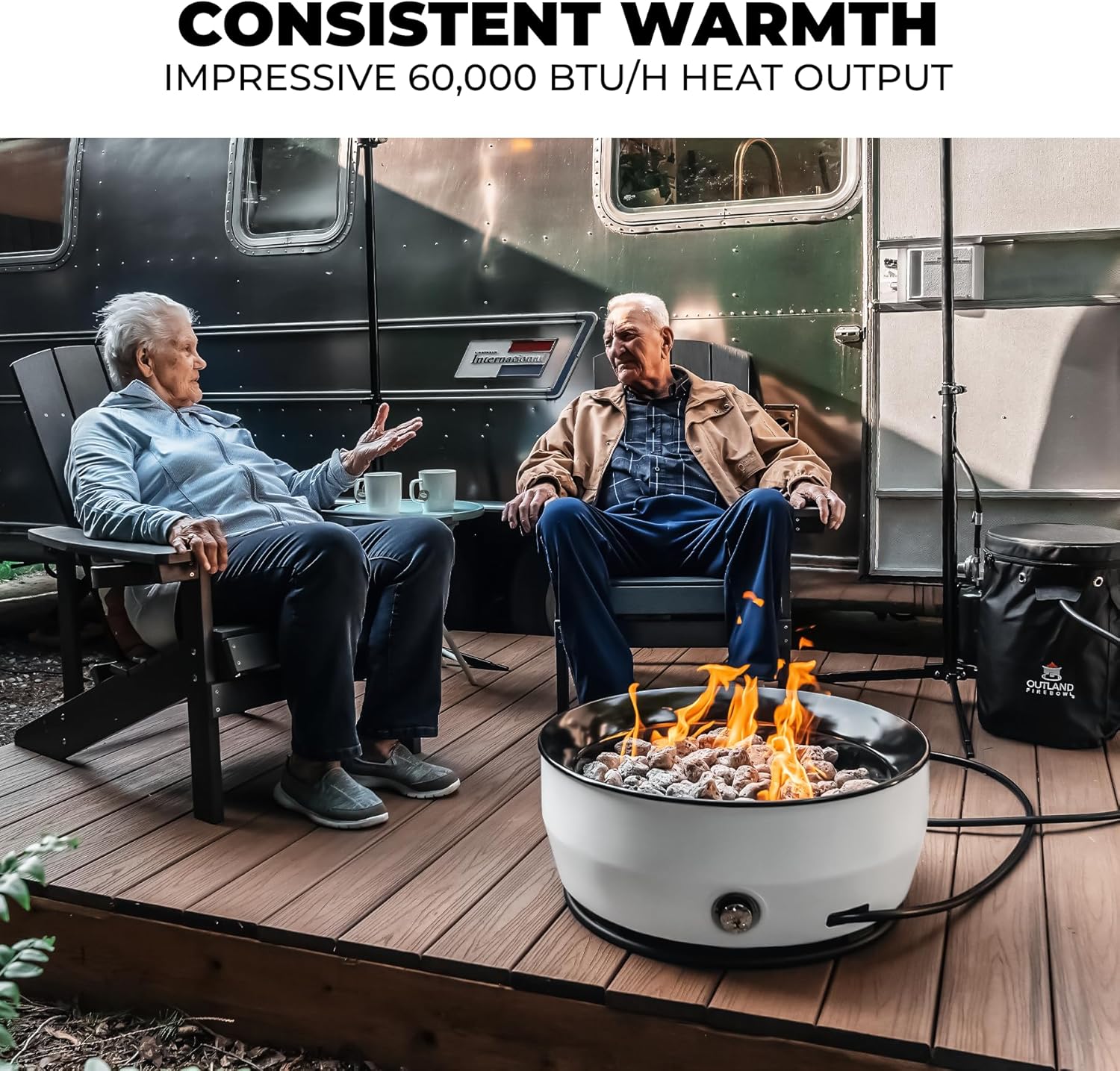 Outland Living – Fogata grande de gas propano para exteriores, 60,000 BTUh, 24 pulgadas con tapa, hoguera moderna Lake Country 800 para patio, color
