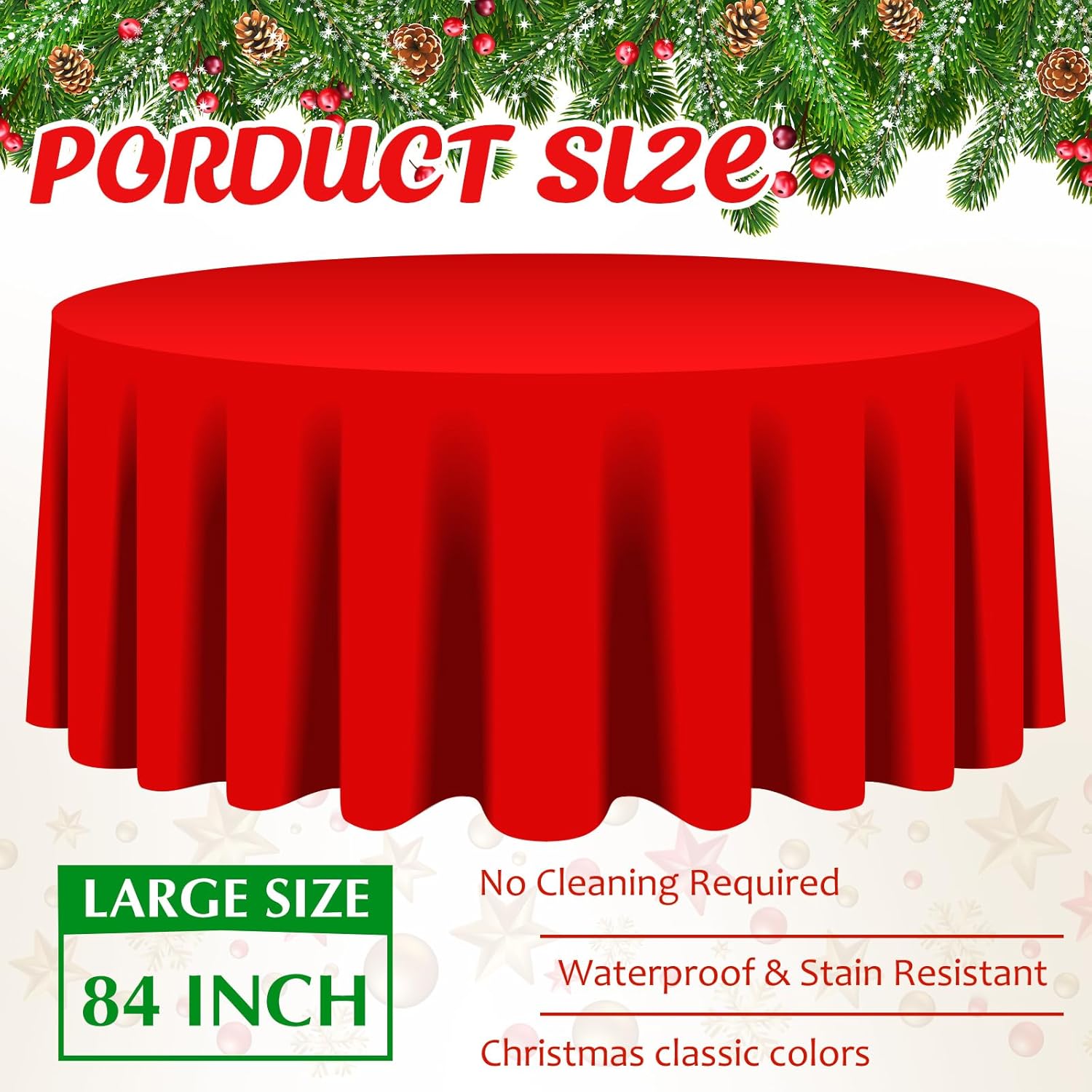 Amylove 24 manteles de plástico navideños de 84 pulgadas, redondos, desechables, de plástico, impermeables, decorativos, para fiestas, decoración de