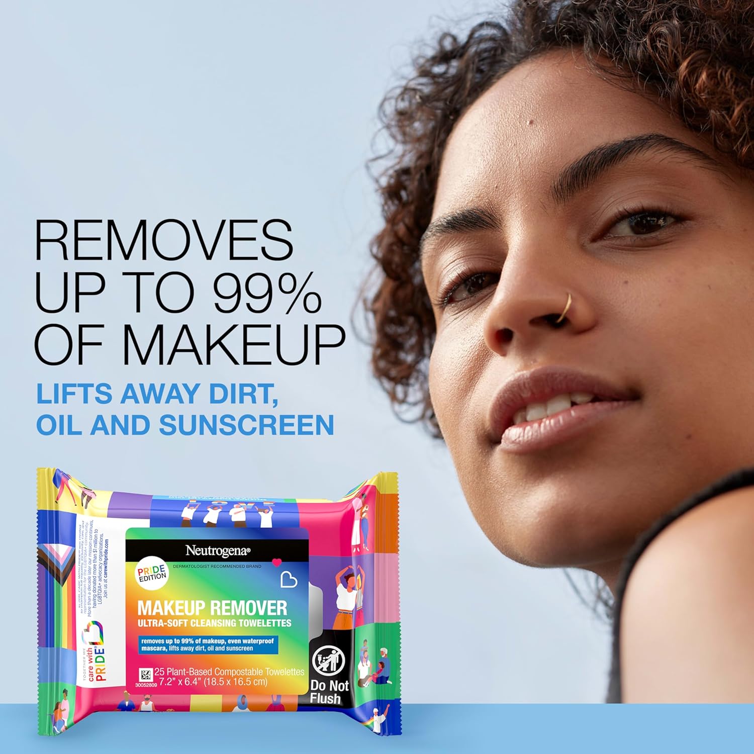 Care with Pride Neutrogena – Toallitas limpiadoras desmaquillantes, 25 unidades, paquete doble