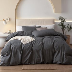 JIYUAN Juego de funda de edredón 100% algodón lavado, cómodo, estilo simple, suave, transpirable, texturizado, duradero, sensación de lino para JIYUAN Juego de funda de edredón 100% algodón lavado, cómodo, estilo simple, suave, transpirable, texturizado, duradero, sensación de lino para
