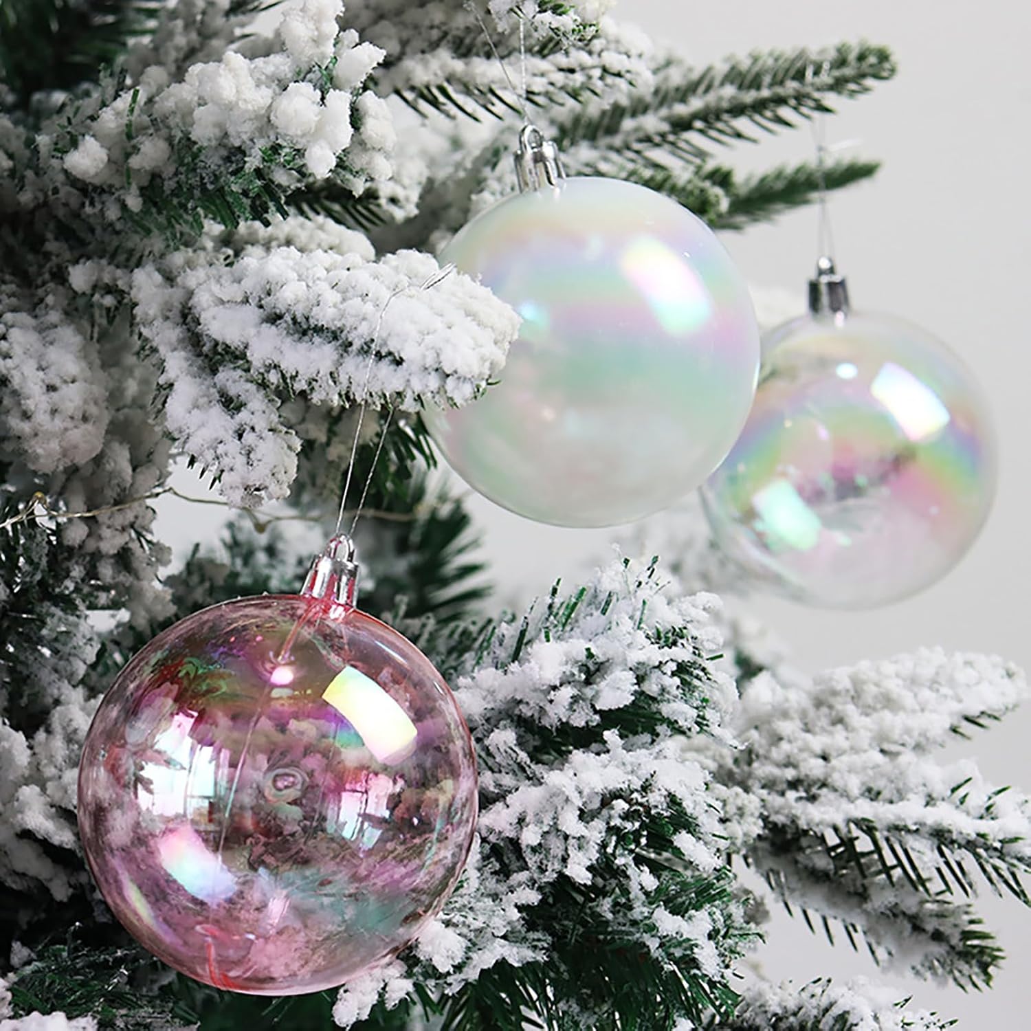 24 bolas de adornos iridiscentes de Navidad, adornos de plástico transparente para árbol de Navidad, adornos de plástico iridiscentes para fiestas