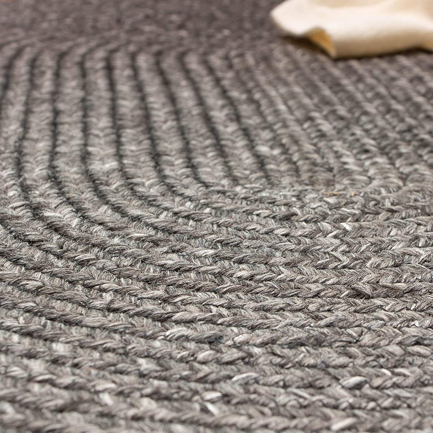 Alfombra trenzada para interiores y exteriores, para cocinasala de estar, reversible, lavable, color gris y negro, 5 x 7 pies, ovalada