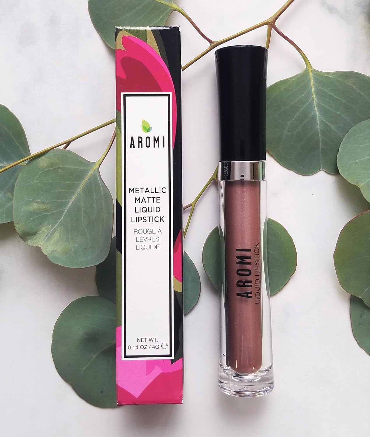 Aromi Lápiz labial líquido metálico, a prueba de manchas y manchas, de larga duración, marrón claro, color de labios nude con acabado brillante,