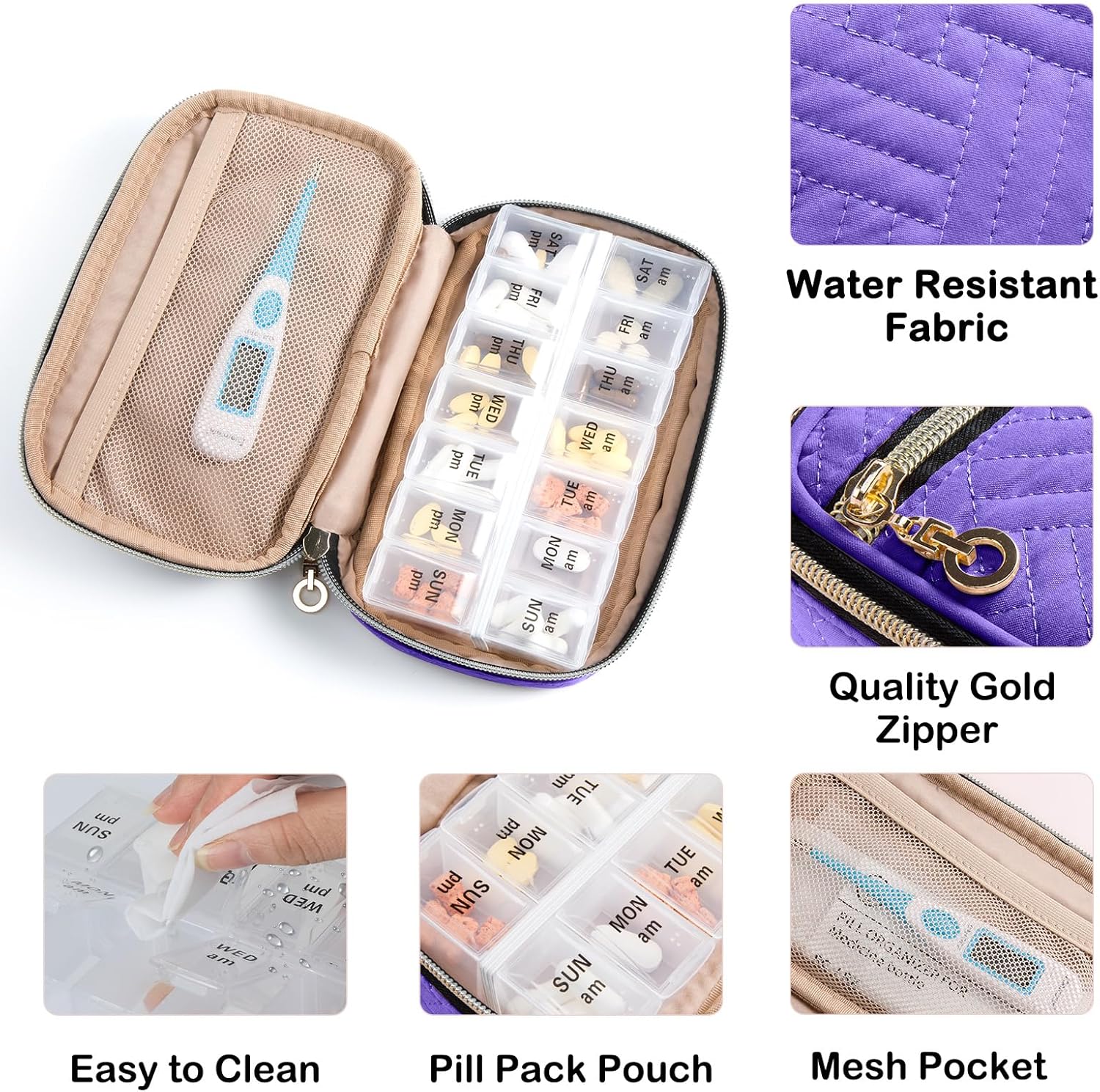 Estuche organizador de píldoras 2 veces al día, organizador semanal de medicina, pastillero de viaje con contenedor extraíble de siete días para