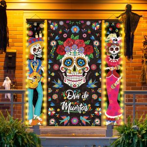 Tiamon 3 carteles de Día de los Muertos con luces LED, decoración de puerta de fiesta mexicana Día de los Muertos, pancarta de puerta de calavera de Tiamon 3 carteles de Día de los Muertos con luces LED, decoración de puerta de fiesta mexicana Día de los Muertos, pancarta de puerta de calavera de
