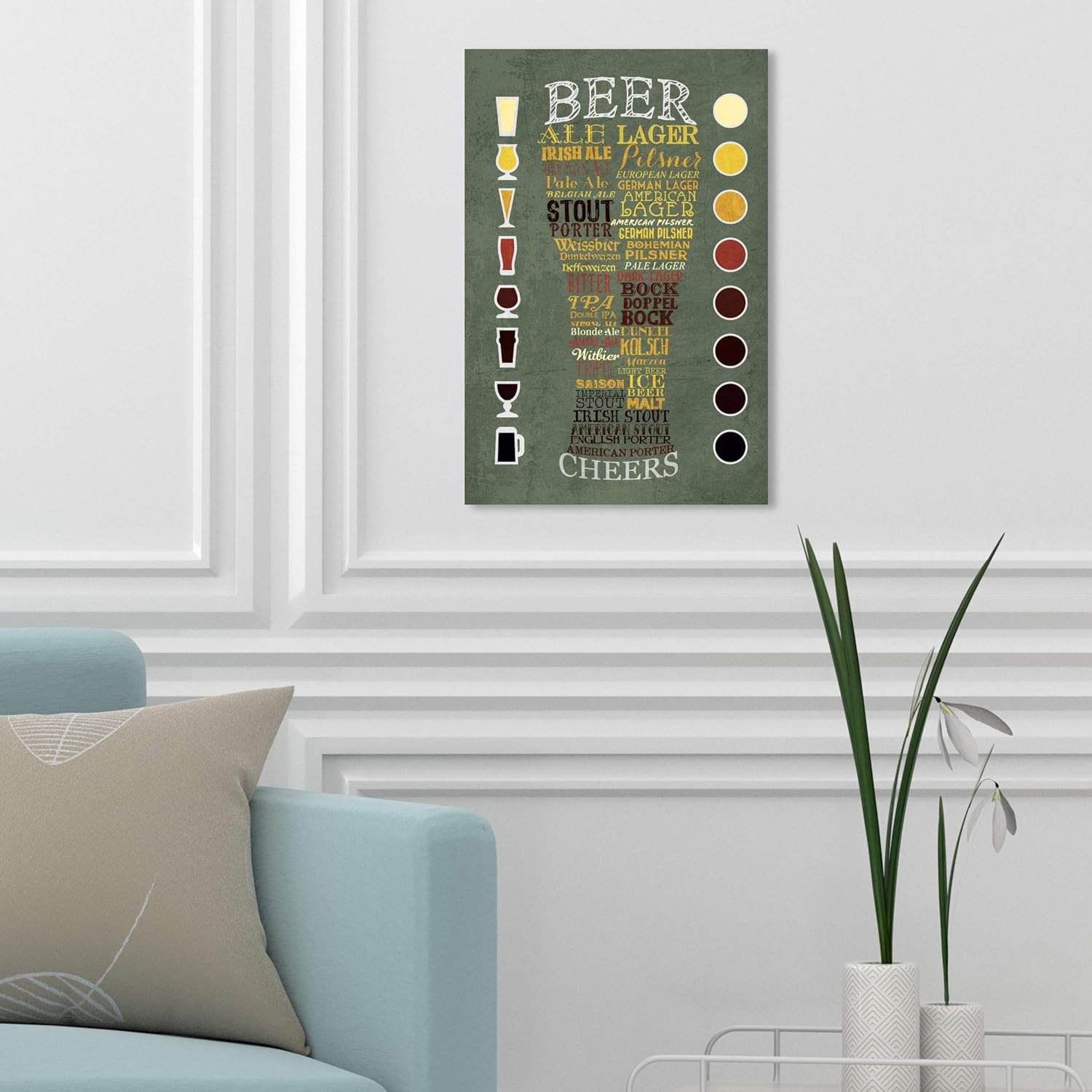 The Oliver Gal Artist Co. Drinks and Spirits – Lienzo decorativo para pared, diseño de carta de cerveza, 10 x 15 pulgadas, color verde, marrón
